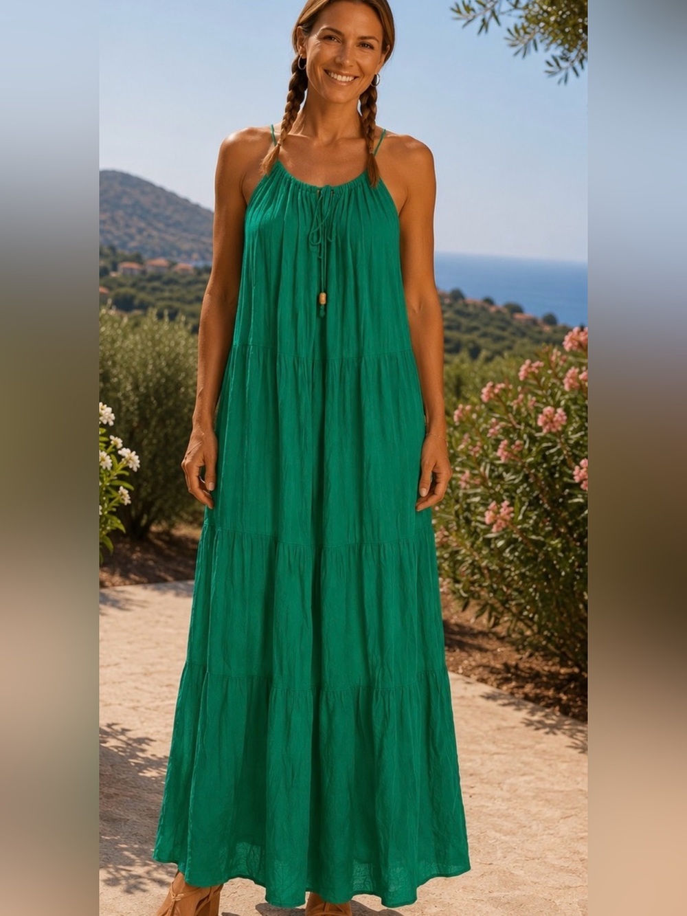 Kona Sol Emerald Green Maxi Dress large Green with Spaghetti Straps key hole